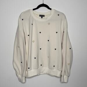 PJ Salvage Hearts and Horseshoes Long Sleeve Fleece Top– Size L